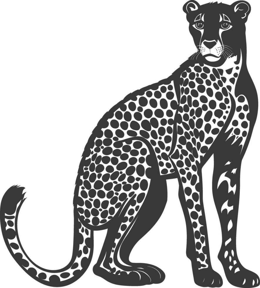 AI generated Silhouette cheetah animal black color only full body vector