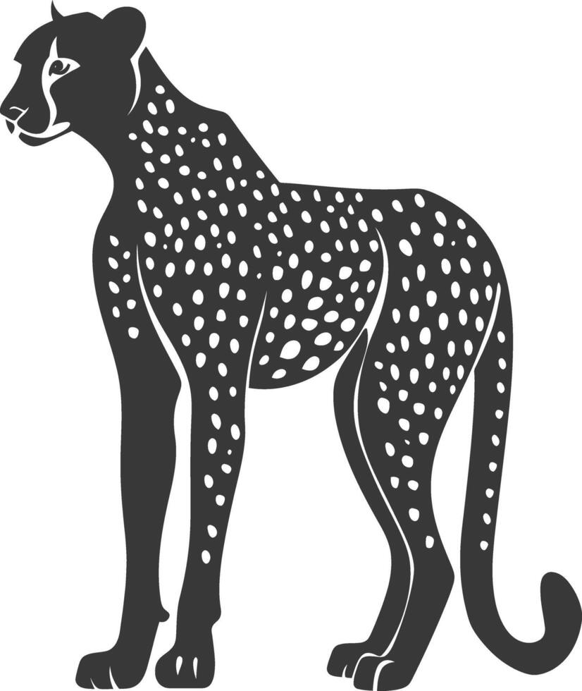 AI generated Silhouette cheetah animal black color only full body vector