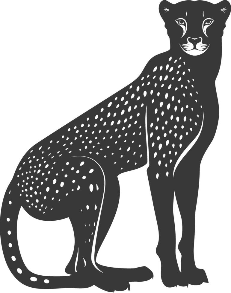 AI generated Silhouette cheetah animal black color only full body vector