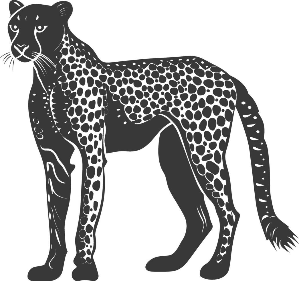 AI generated Silhouette cheetah animal black color only full body vector