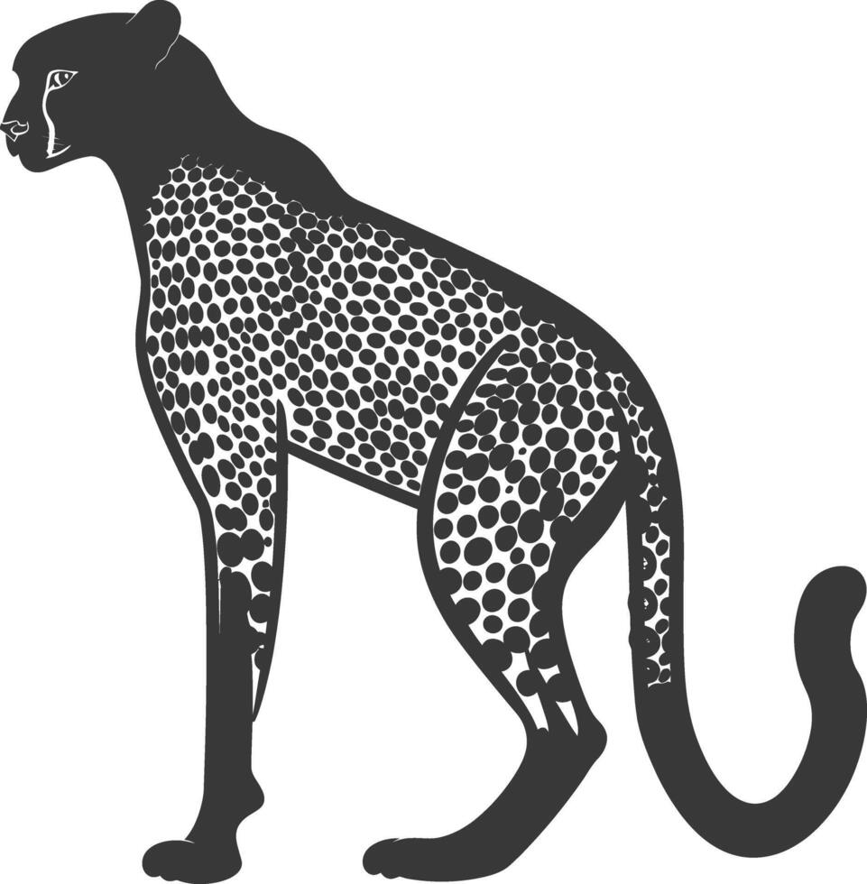 AI generated Silhouette cheetah animal black color only full body vector