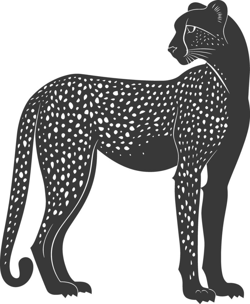 AI generated Silhouette cheetah animal black color only full body vector