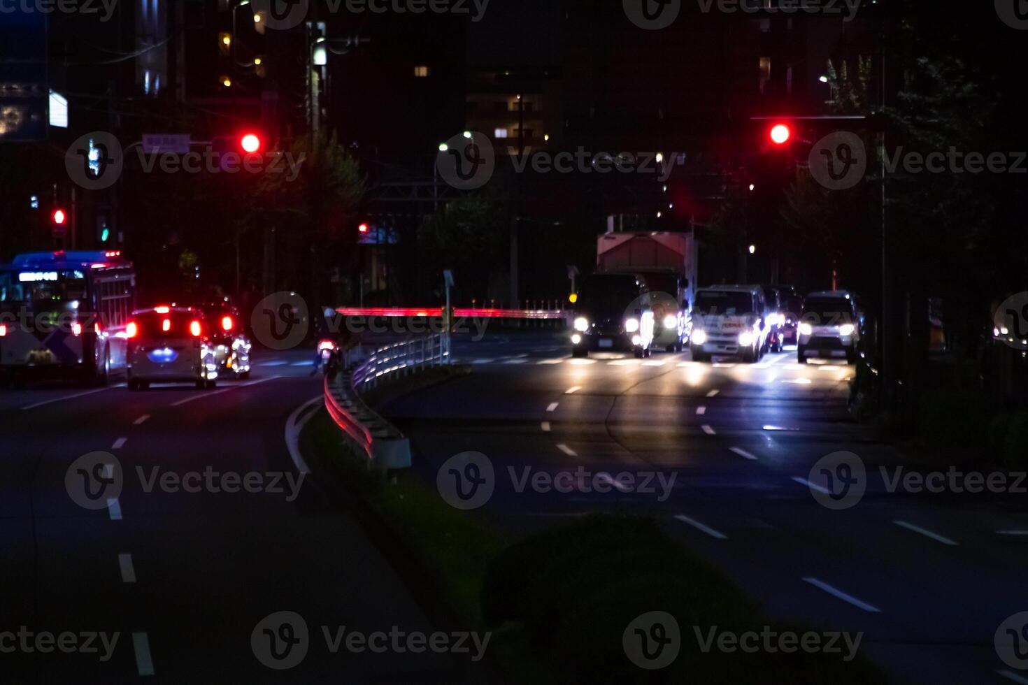 A night traffic jam at the downtown street in Tokyo long shot photo