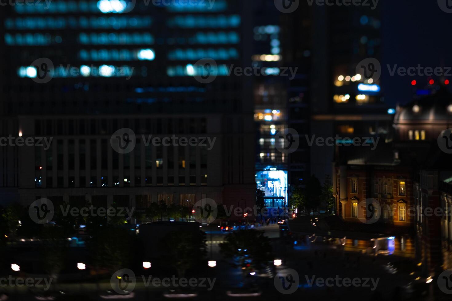 A night miniature cityscape in Marunouchi Tokyo tiltshift photo