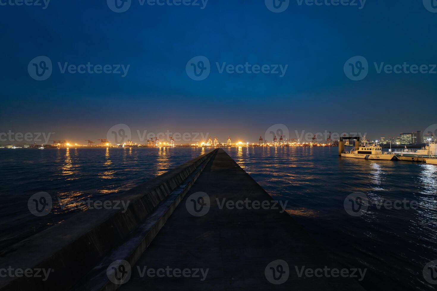 A dusk cityscape near the container port in Tokyo wide shot photo