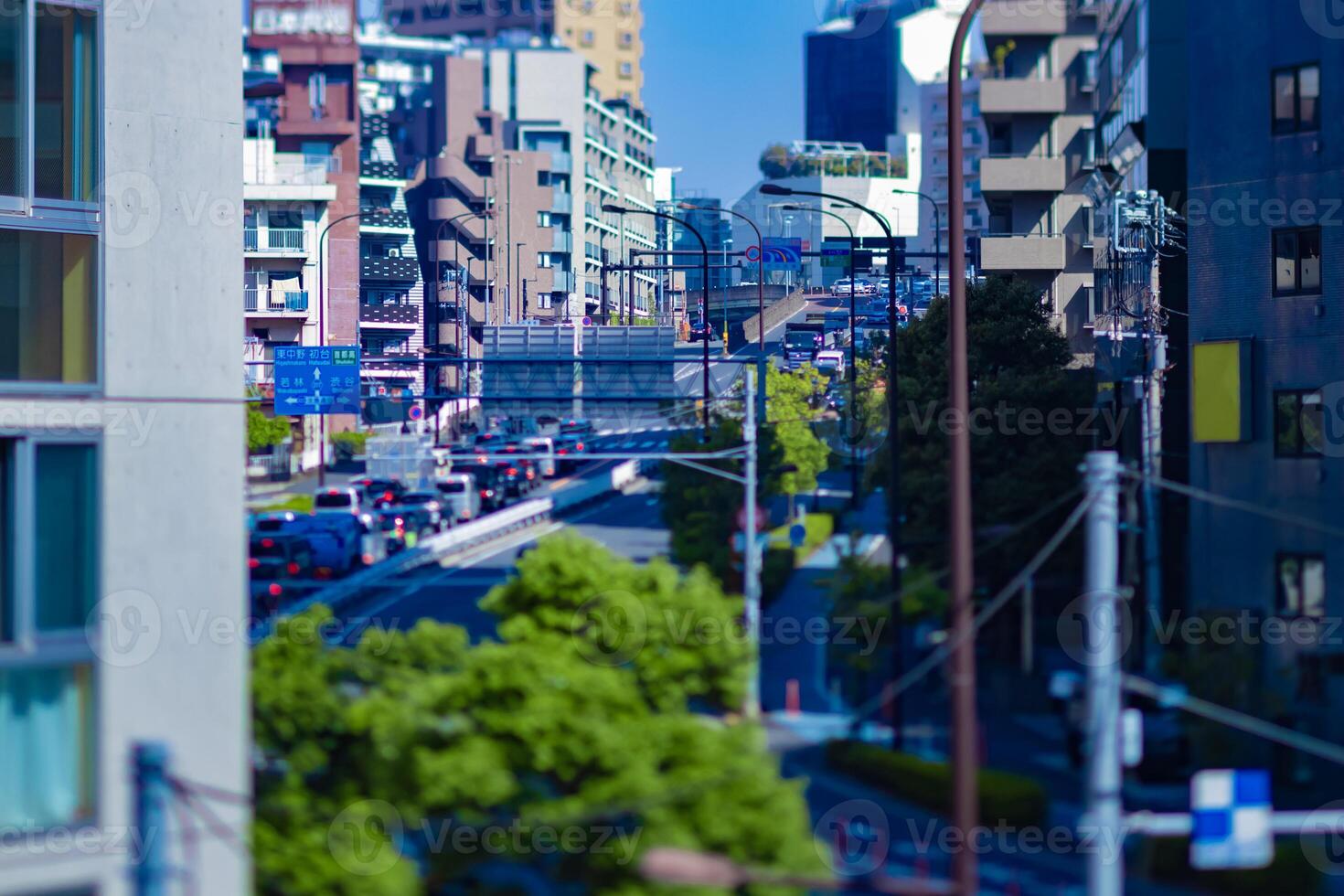 A miniature traffic jam at the city street in Tokyo tiltshift photo