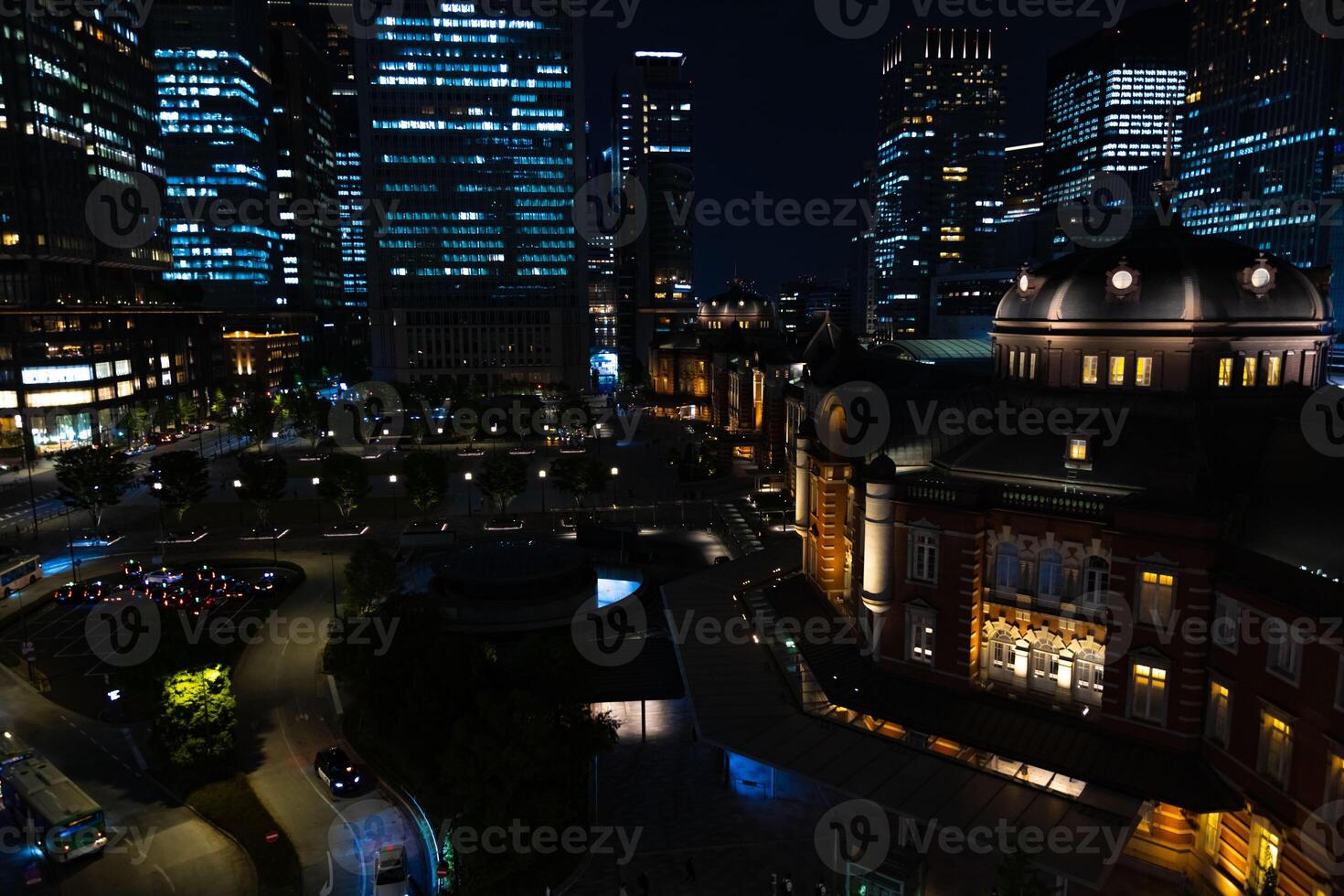 A night panoramic cityscape in Marunouchi Tokyo wide shot photo