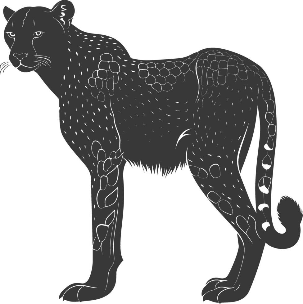 AI generated Silhouette cheetah animal black color only full body vector