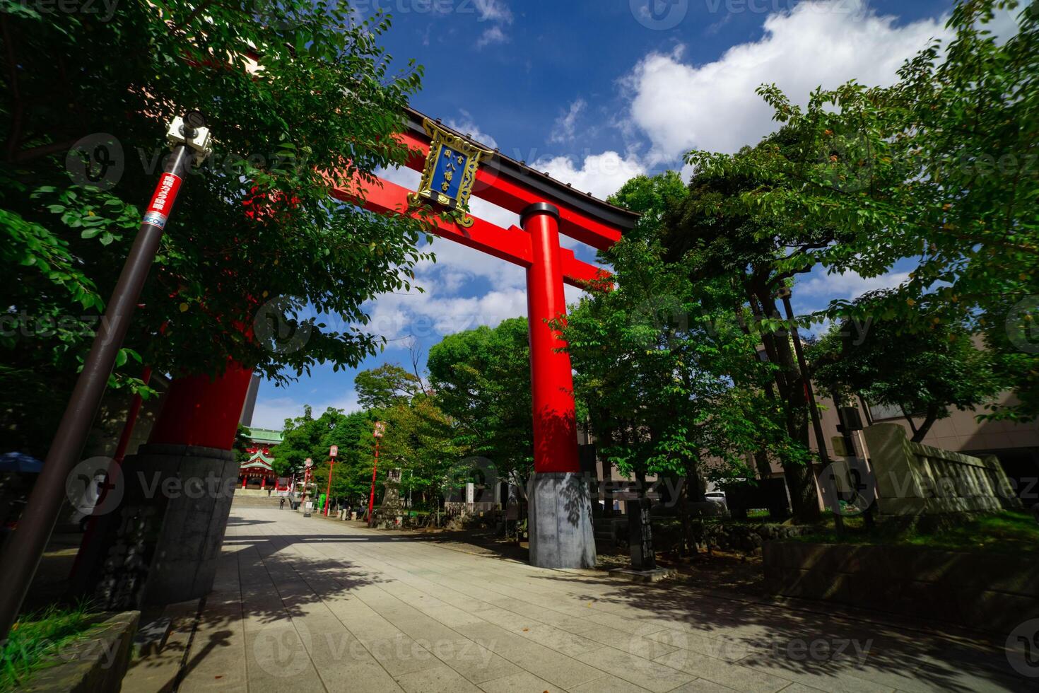 Main gate Torii at Tomioka Shrine wide shot photo