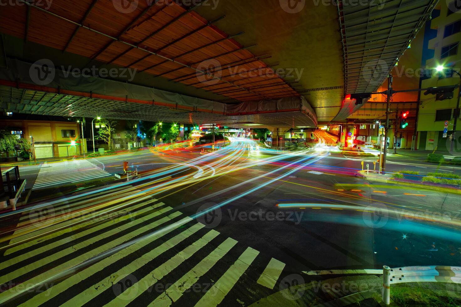 A night traffic jam at the downtown street in Tokyo wide shot photo