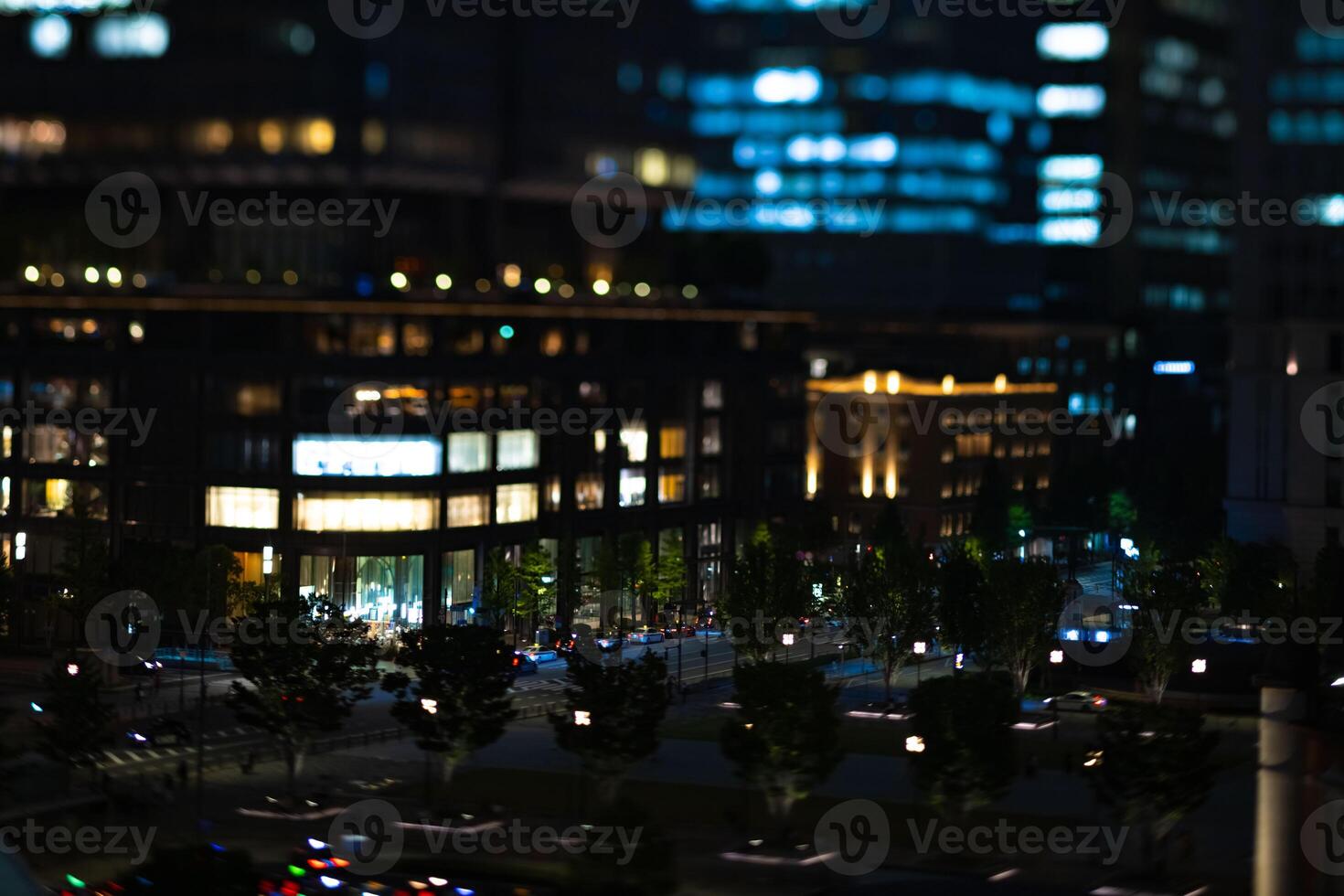 A night miniature cityscape in Marunouchi Tokyo tiltshift photo