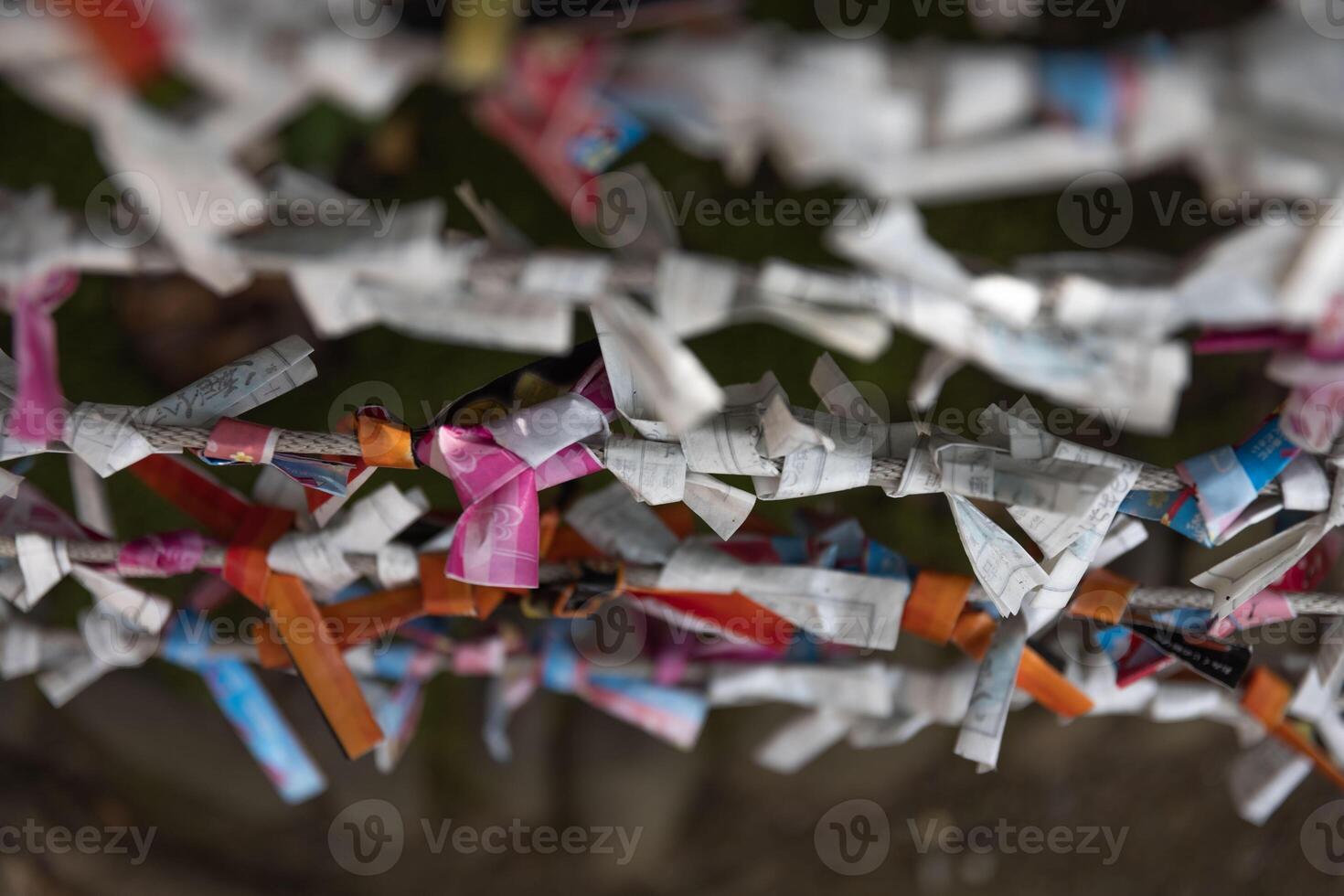 A fortune telling slip at Tomioka Shrine closeup photo