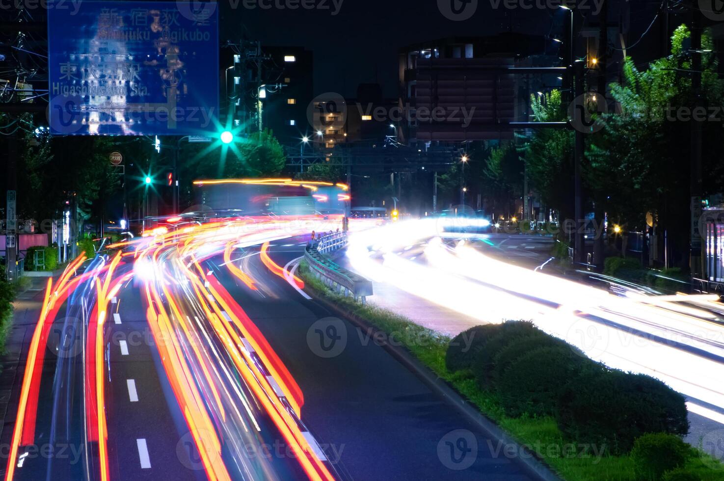 A night traffic jam at the downtown street in Tokyo photo
