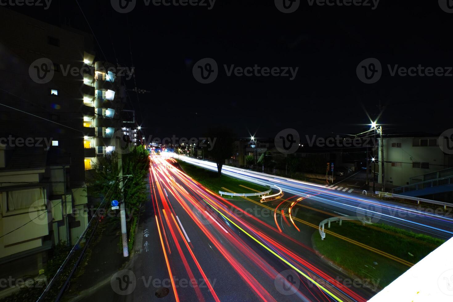 A night traffic jam at the downtown street in Tokyo wide shot photo