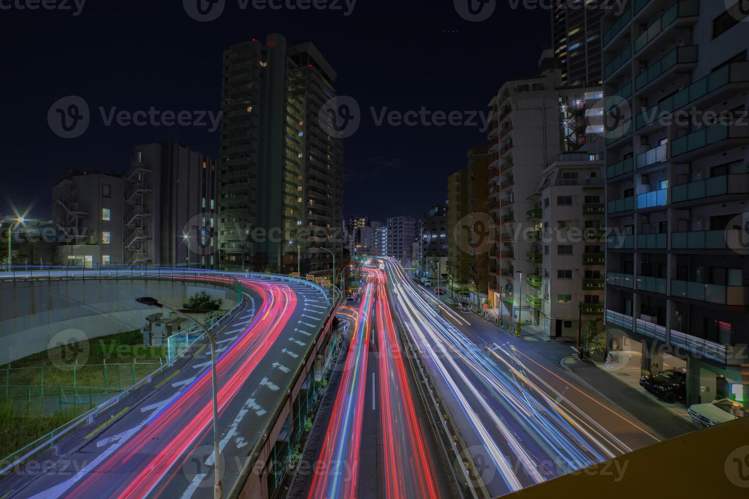 A night traffic jam at Yamate avenue in Tokyo wide shot photo