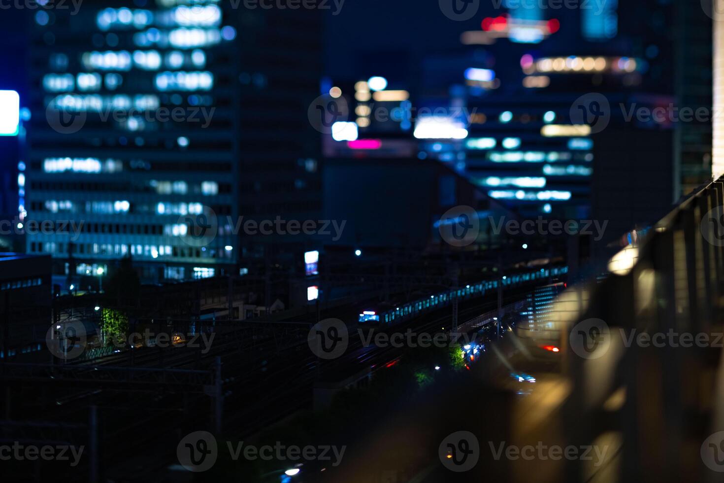 A night miniature cityscape in front of Tokyo station tiltshift photo