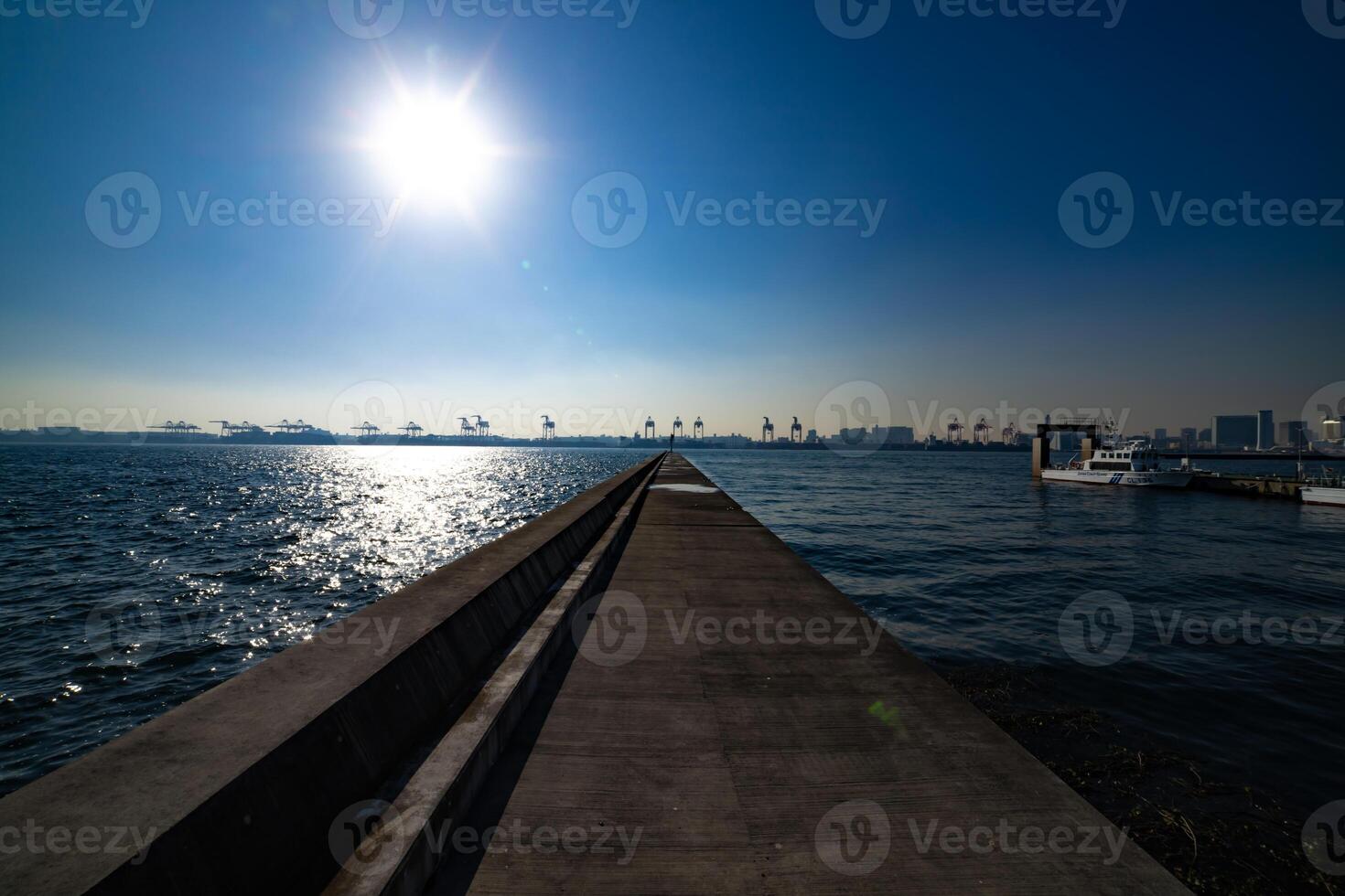 A vessel near the port in Aomi Tokyo wide shot photo