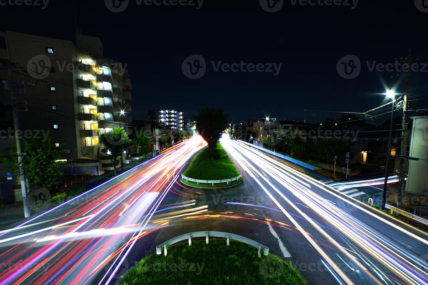 A night traffic jam at the downtown street in Tokyo wide shot photo