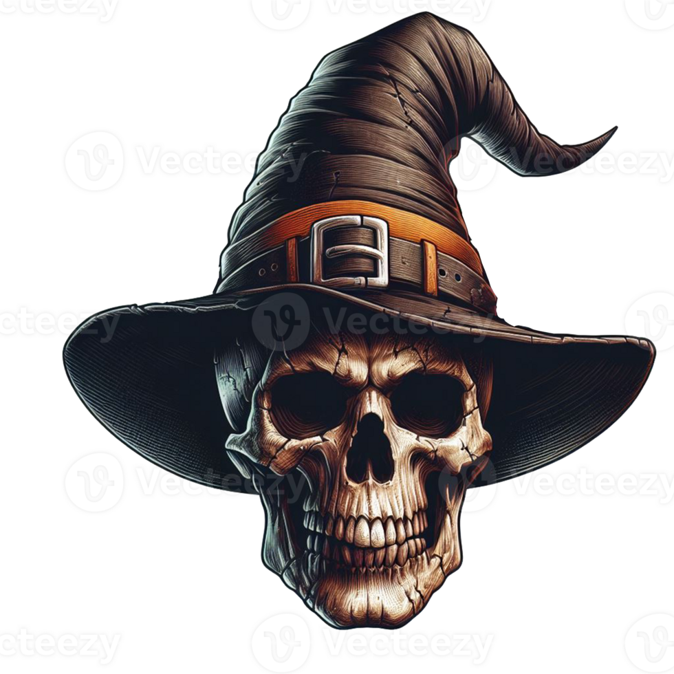 ai gegenereerd elegant eng menselijk schedel geest met een hoed waterverf clip art halloween concept Aan transparantie achtergrond png