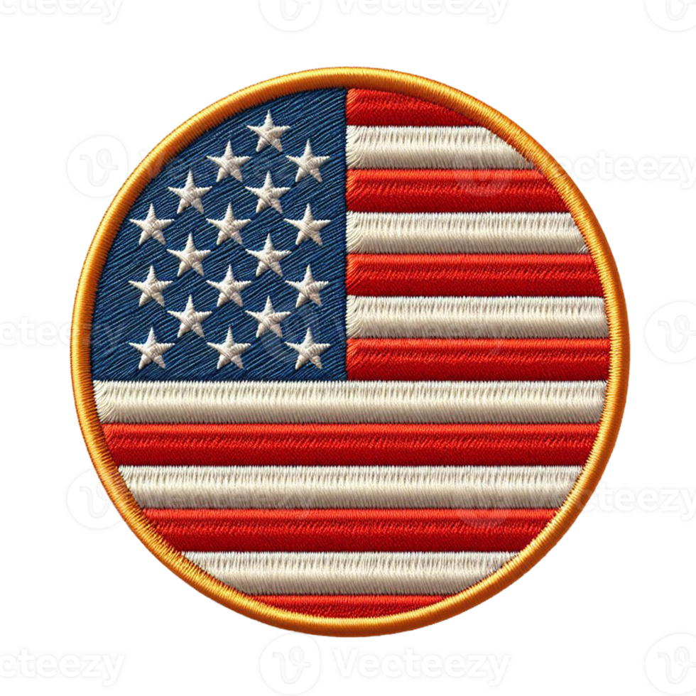 AI generated USA flag wavy embroidered patch badge clip art for 4th of July holiday independence day holiday in USA. hand drawn of National flag of United States on png transparency