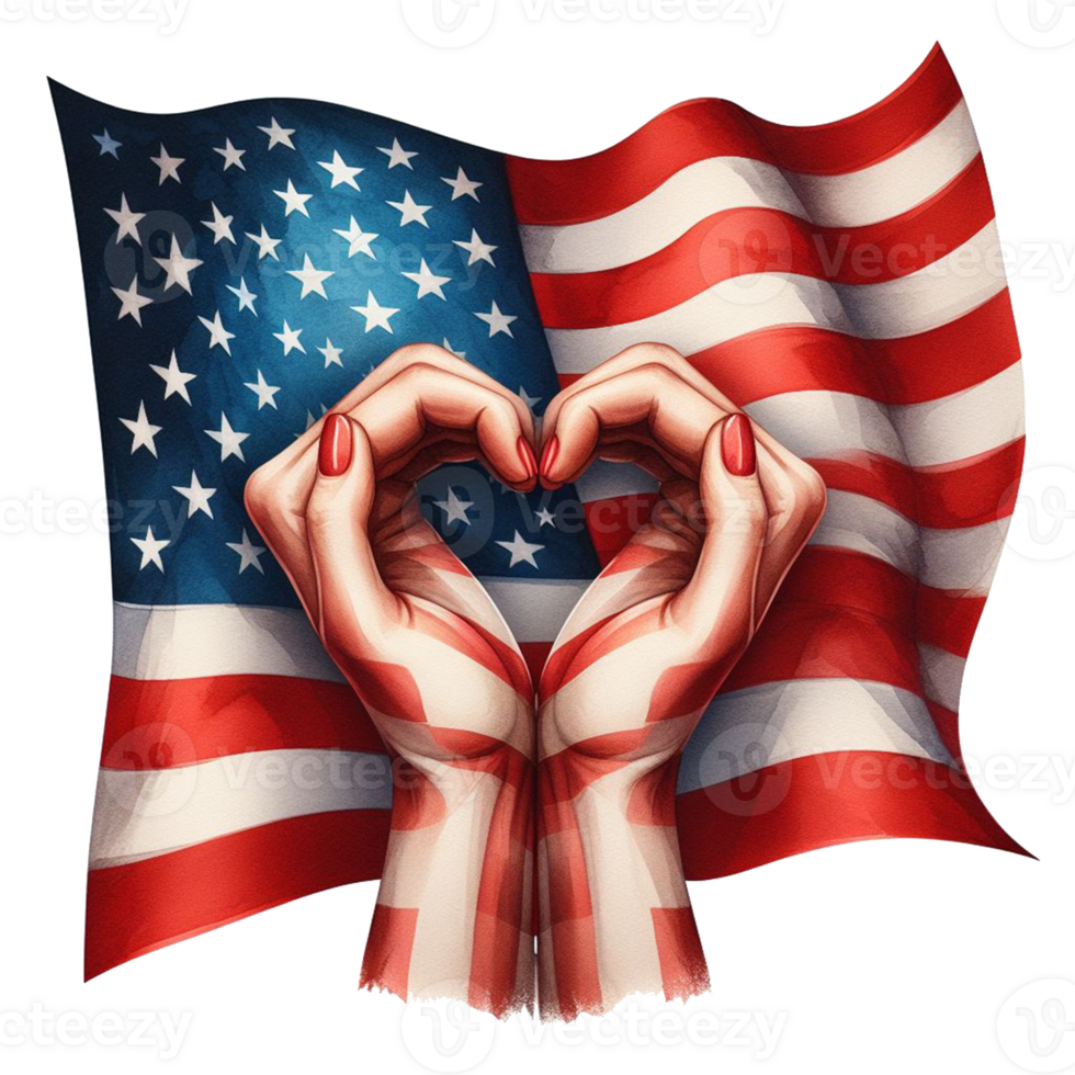 ai généré Etats-Unis drapeau ondulé aquarelle agrafe art pour 4e de juillet vacances indépendance journée vacances dans Etats-Unis. main tiré de nationale drapeau de uni États sur png transparence