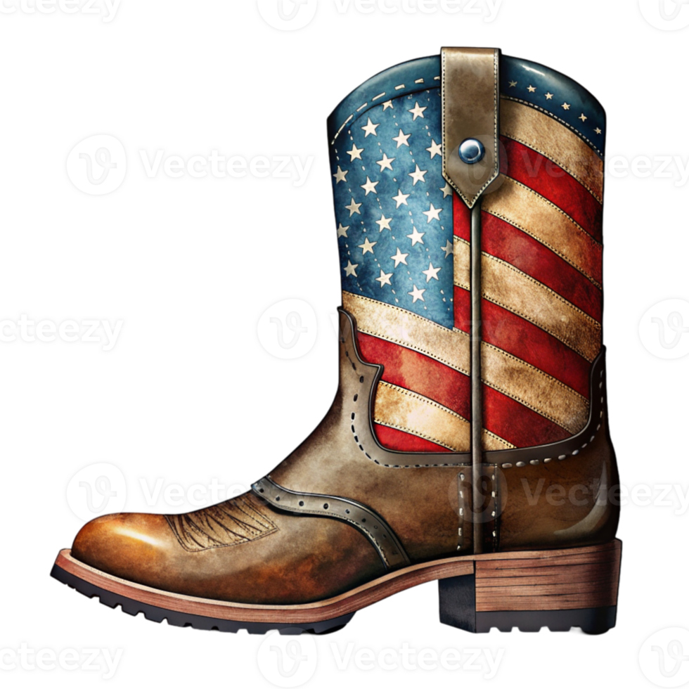 AI generated graphic cowboy boot with american flag for 4th of july png