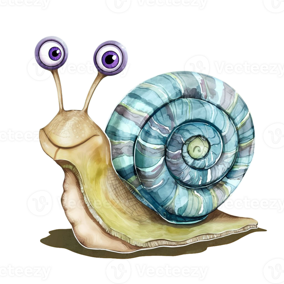 AI generated watercolor snail graphic in pastel colors on isolated background png