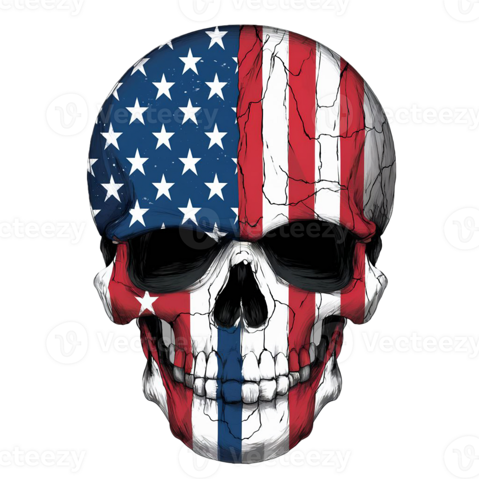 AI generated A human skull is depicted with the design of the American flag png