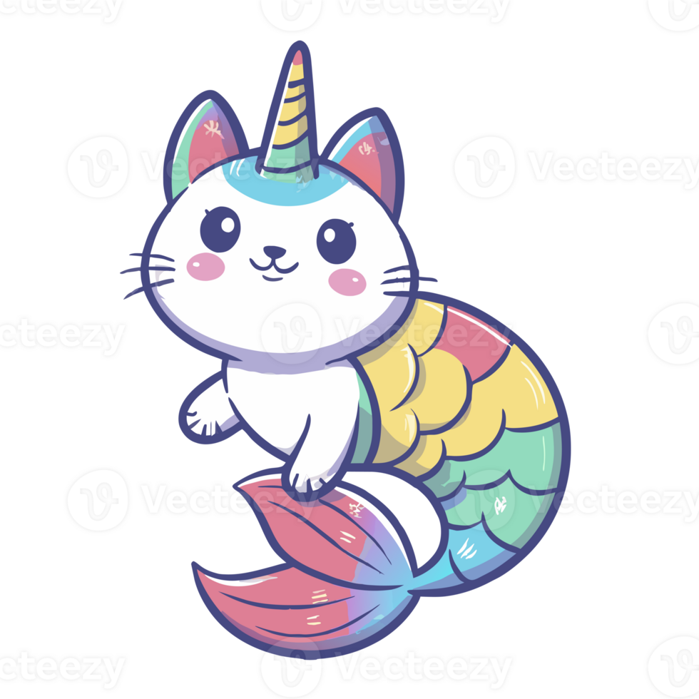 AI generated A whimsical colorful cat unicorn mermaid png