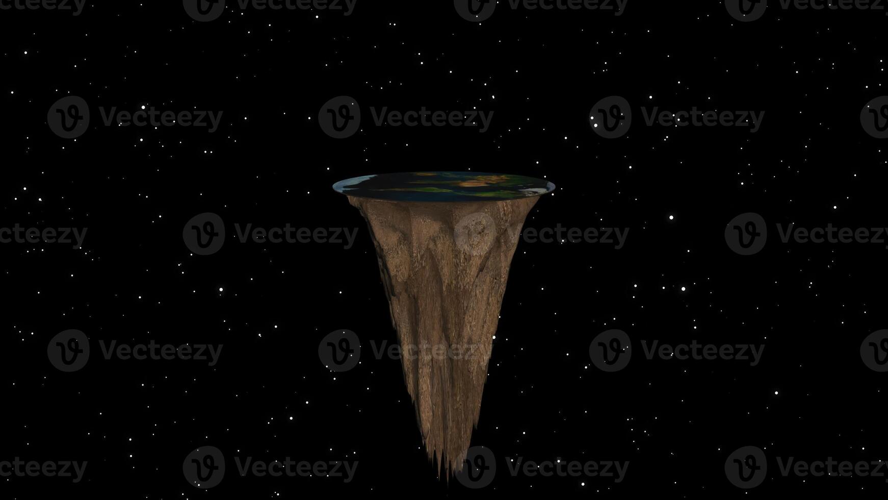 Flat earth with nature landscape, ancient belief in plane globe in form of disk, 3d rendering photo