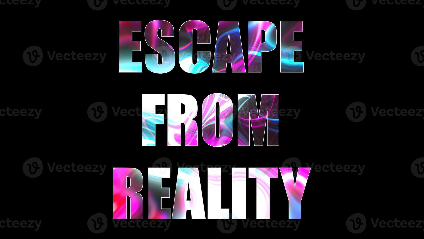 Letters of bright shiny Escape from reality text, 3d render background, computer generating for gaming photo