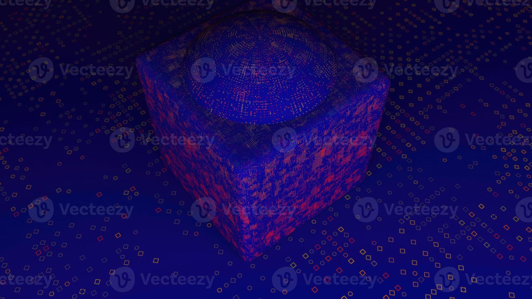 Abstract displacement cube and floor. 3d rendering digital backdrop photo