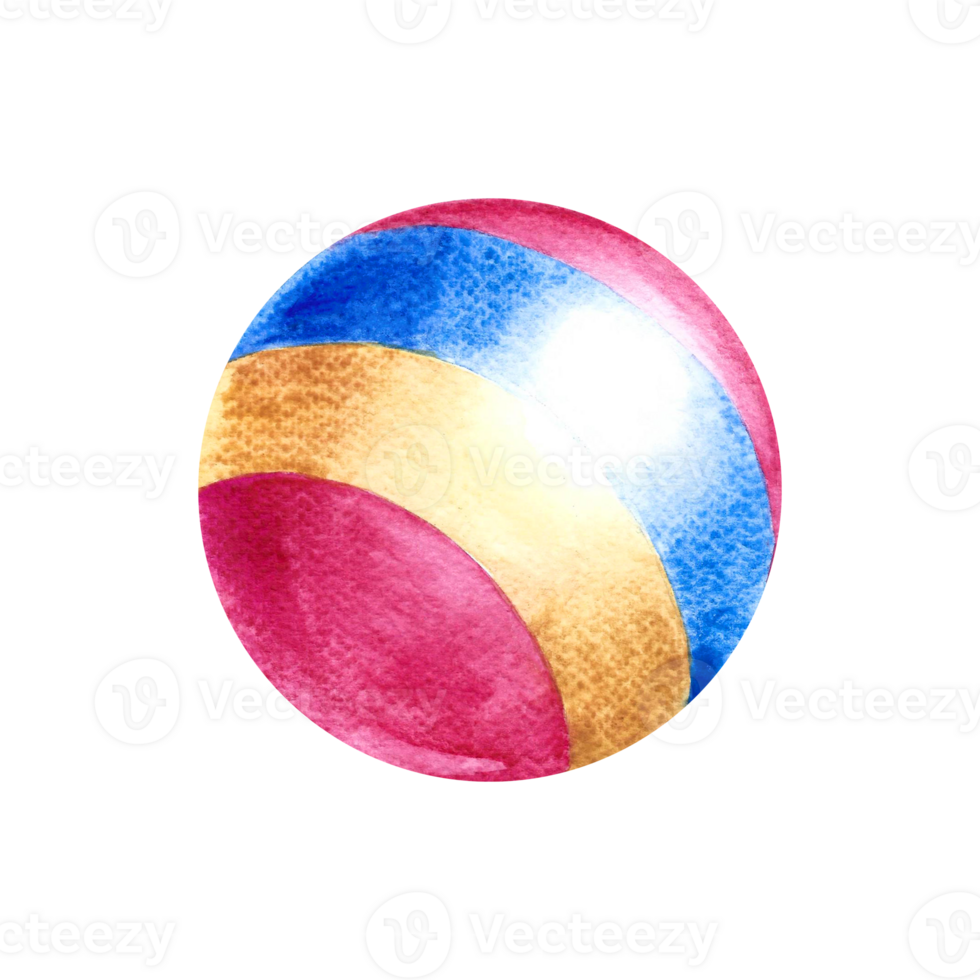 Children's toy ball. Handmade watercolor illustration. Isolate. For the design of children's books, postcards and flyers. For labels, packaging and prints of children's products. png