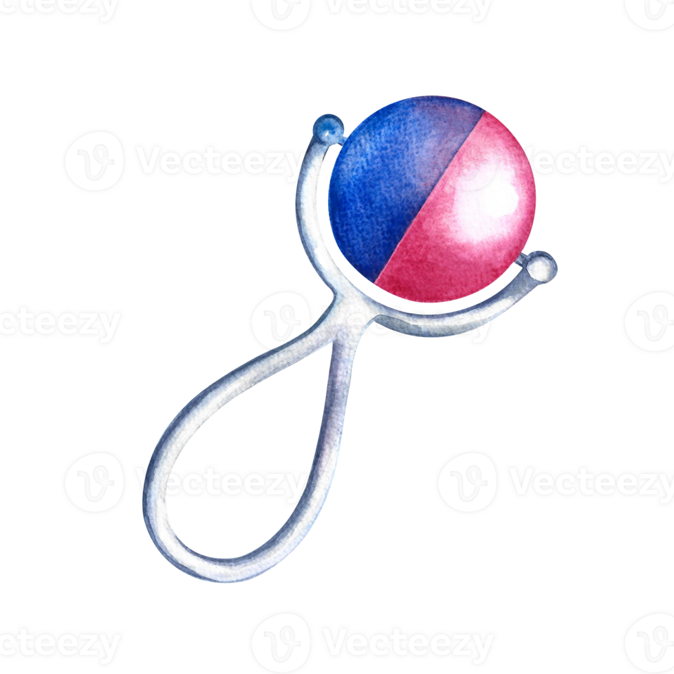 A baby rattle. Handmade watercolor illustration. Isolate. For the design of packages of children's goods, greeting and invitation cards, flyers, banners and posters. png