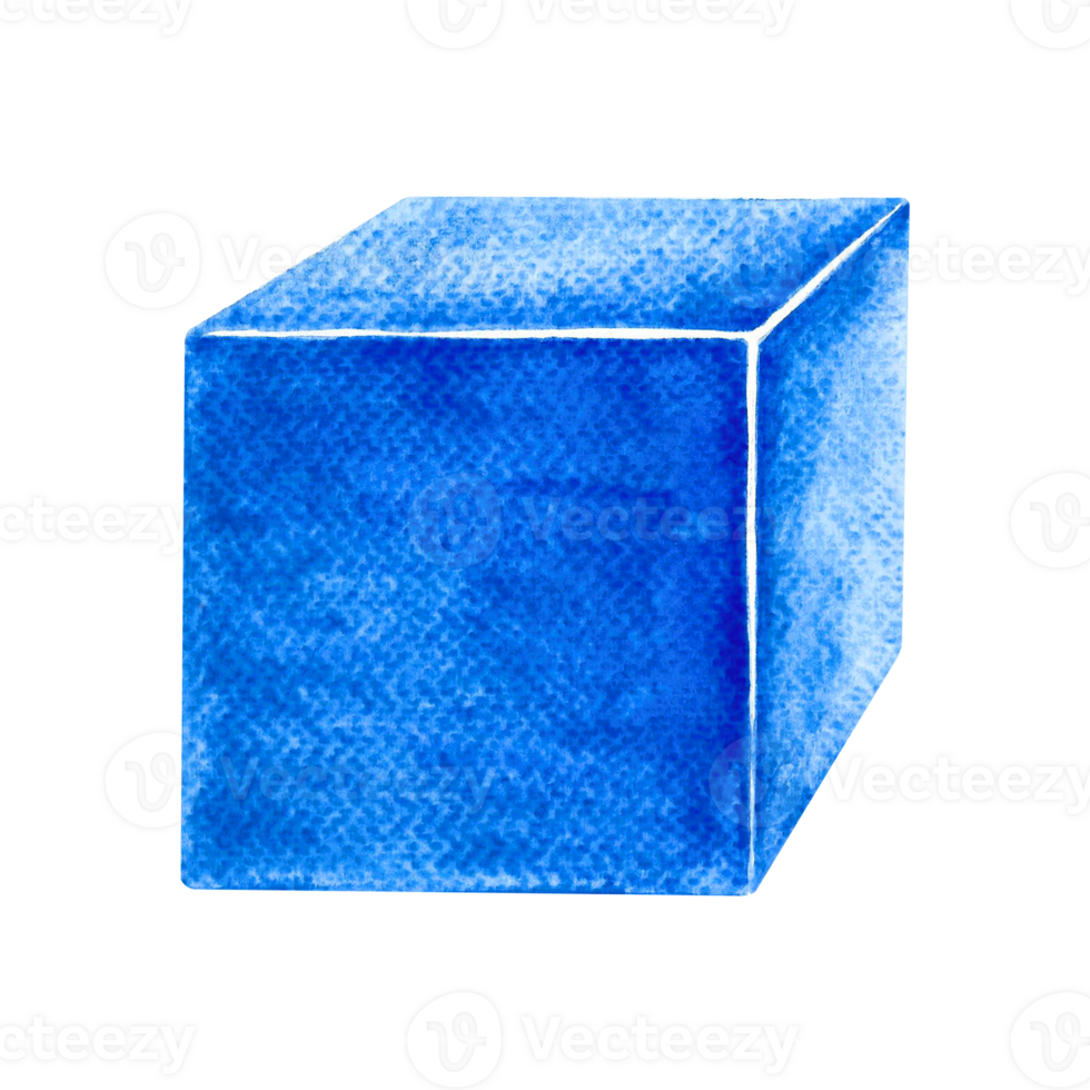 Blue cube. A child's toy. Handmade watercolor illustration. Isolate. For compositions of postcards, banners, stickers and decorations, labels, packaging and prints. png