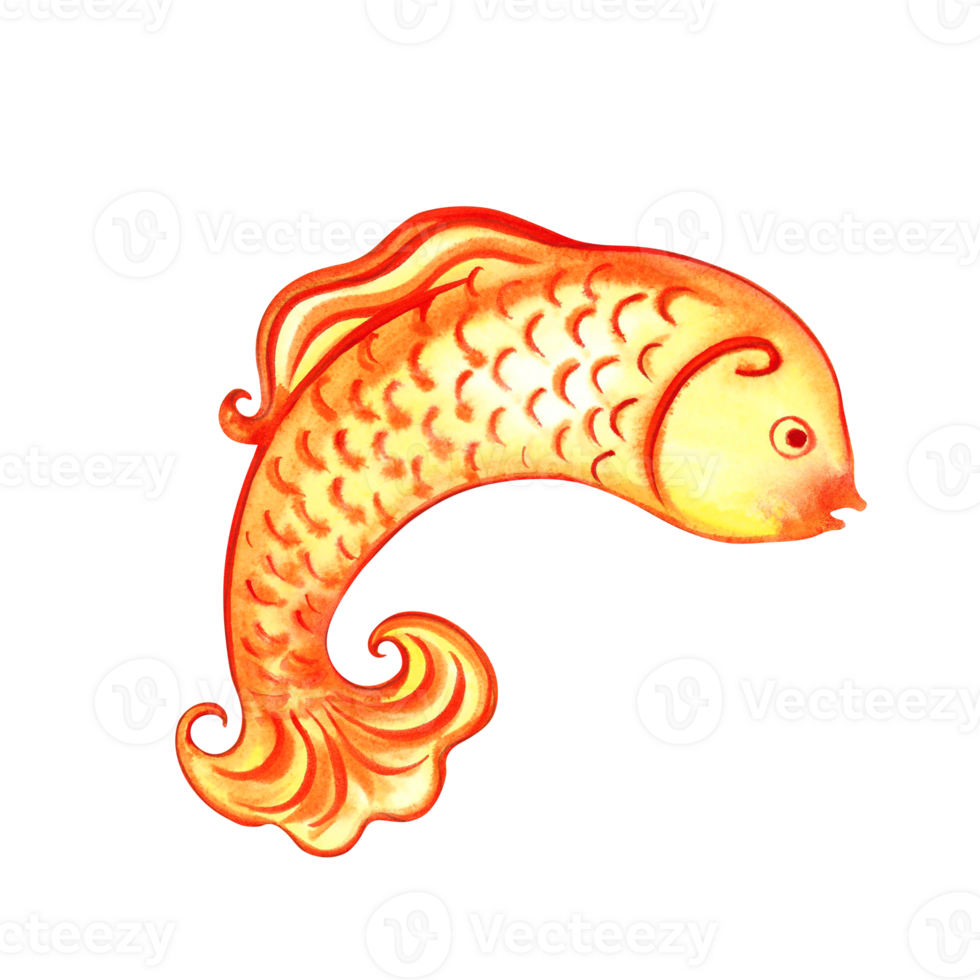 Goldfish. A symbol of prosperity, well-being and good luck. Handmade watercolor illustration. Isolate. For printing, stickers and labels. For postcards, prints and packaging. For banners and posters. png