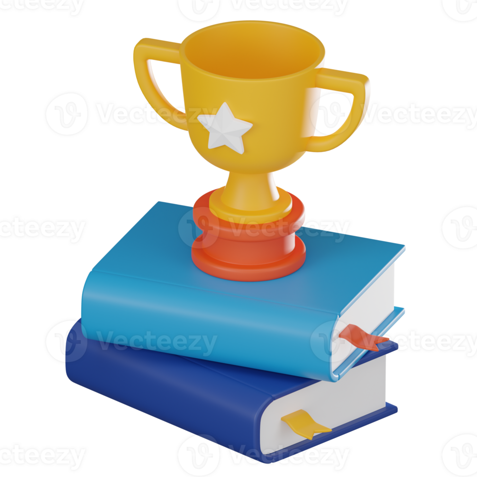 The Path to Knowledge, 3D Icon of Trophy and Book Illustrating Learning. 3D render png