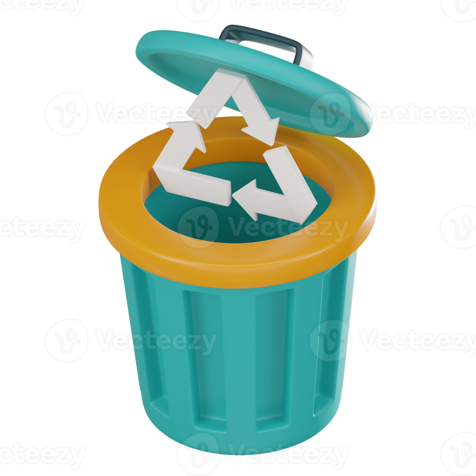 Eco-Friendly Disposal, 3D Render of Recycling Bin and Waste Management Symbol. 3D Render png