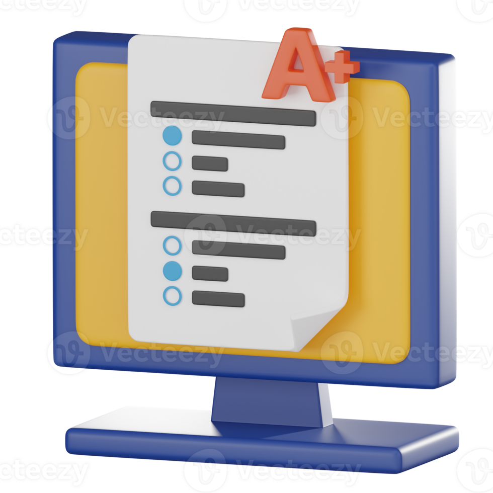 Digital Exam Result 3D Icon for Educational Success. 3D render png
