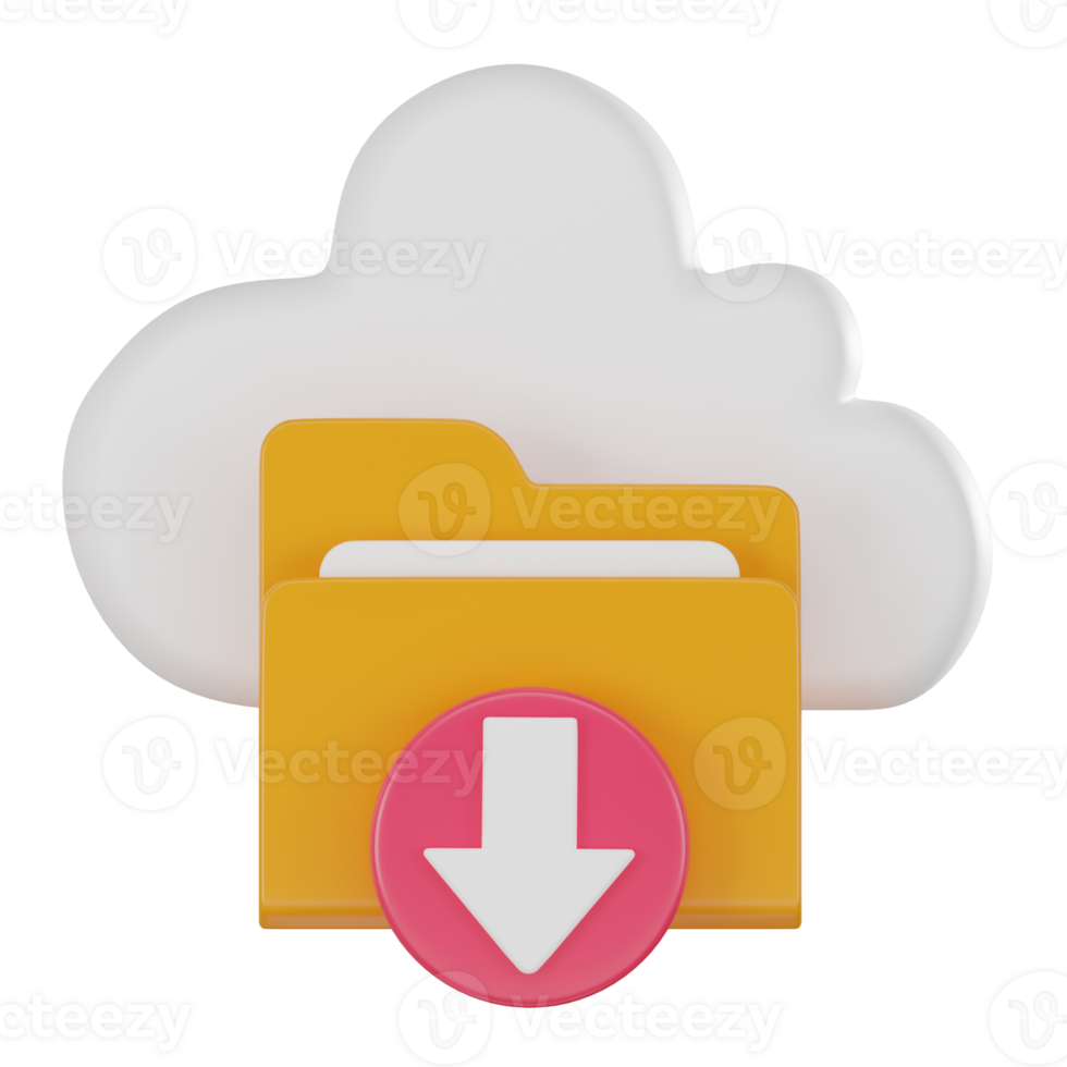 Data Download Folder Icon in Cloud. 3D Render png