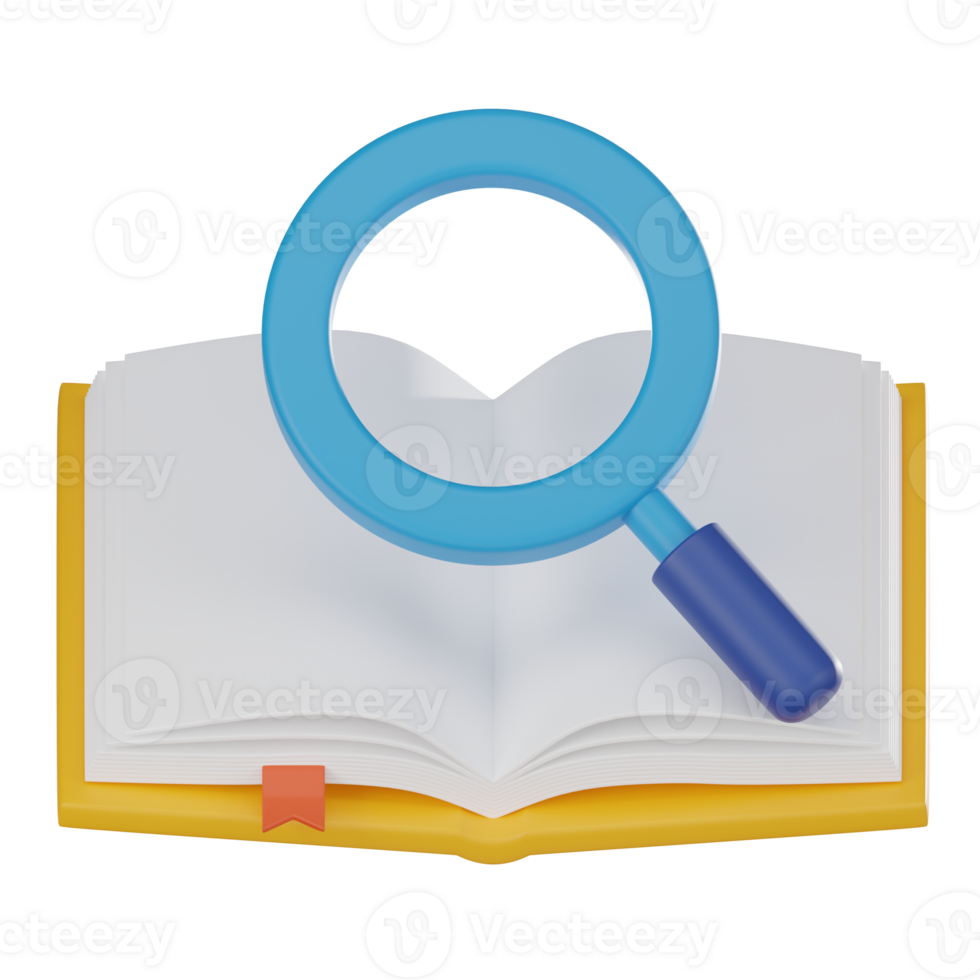 literair verkenning, 3d icoon van zoeken bibliotheek boek. 3d veroorzaken. png