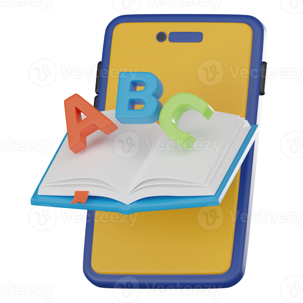 ABC on Open Book 3D Icon for Online Education and Learning. 3D render png