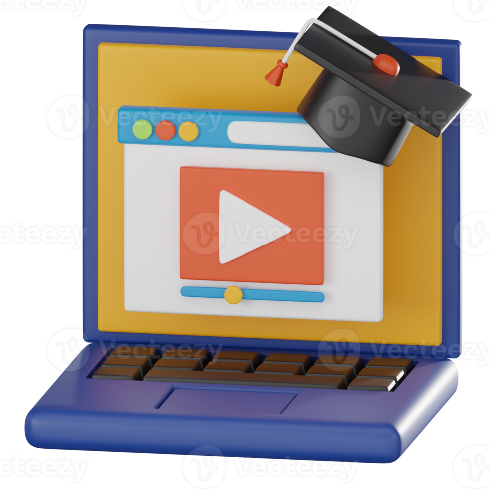 e-learning evolutie, 3d icoon van virtueel klas en online video instructie. 3d geven png