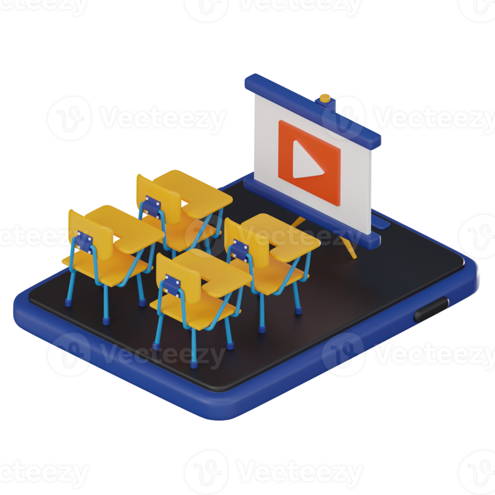 e-learning rotation, 3d ikon av virtuell klassrum för avlägsen studie. 3d framställa png