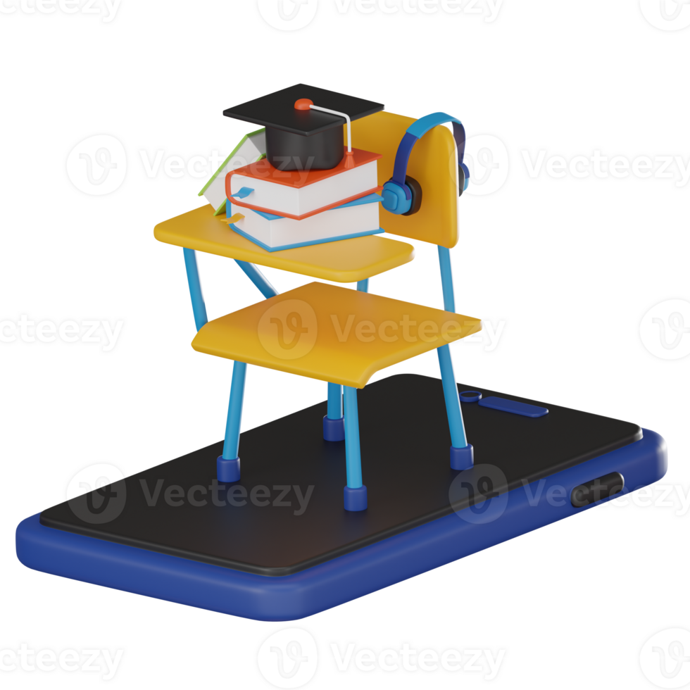 e-learning revolución, 3d icono de virtual salón de clases para remoto estudiar. 3d hacer png