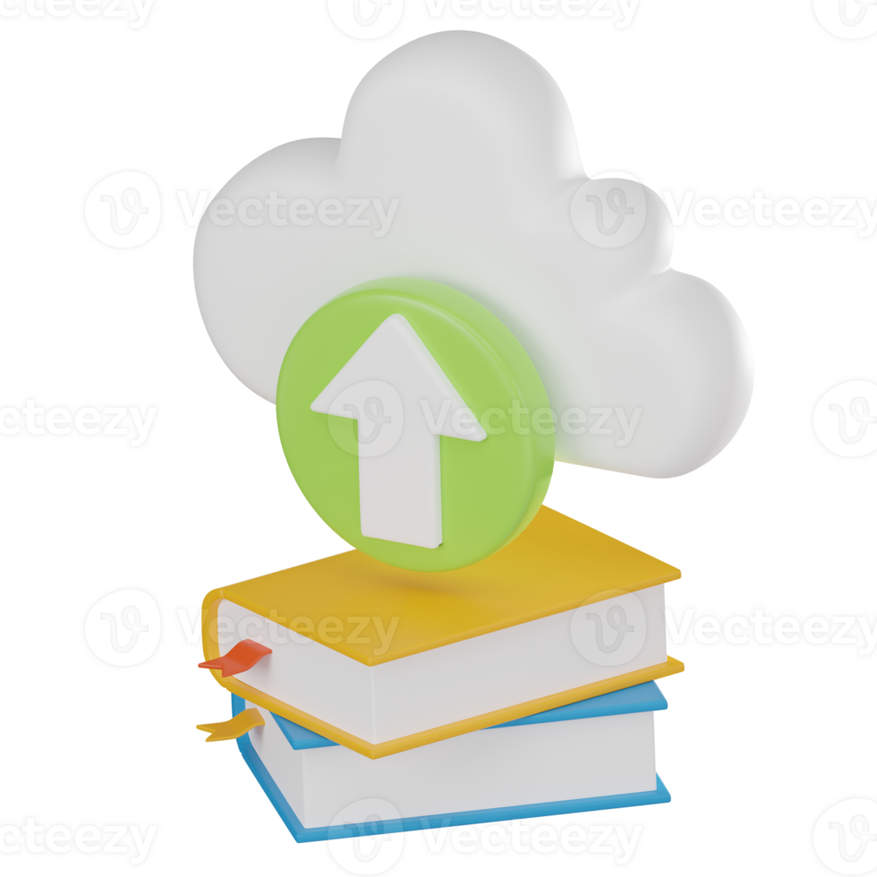 Data Upload Icon in Cloud Book. 3D Render png