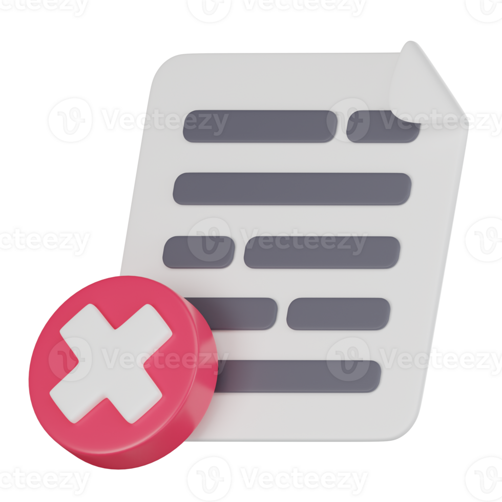 3D Icon Delete document Icon Symbolizing Data Management. 3D Render png