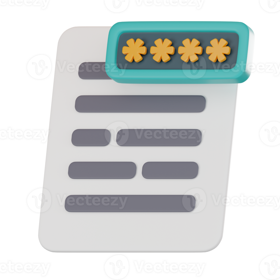 digital segurança, 3d ícone do senha documento Arquivo para conectados proteção. 3d render png