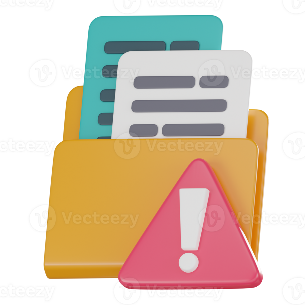 Digital Caution, 3D Icon Folder Alert and Warning Symbol. 3D Render png
