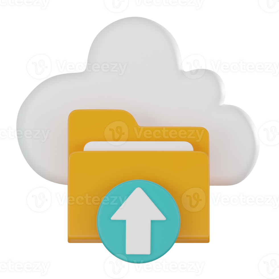 Data Upload Folder Icon in Cloud. 3D Render png
